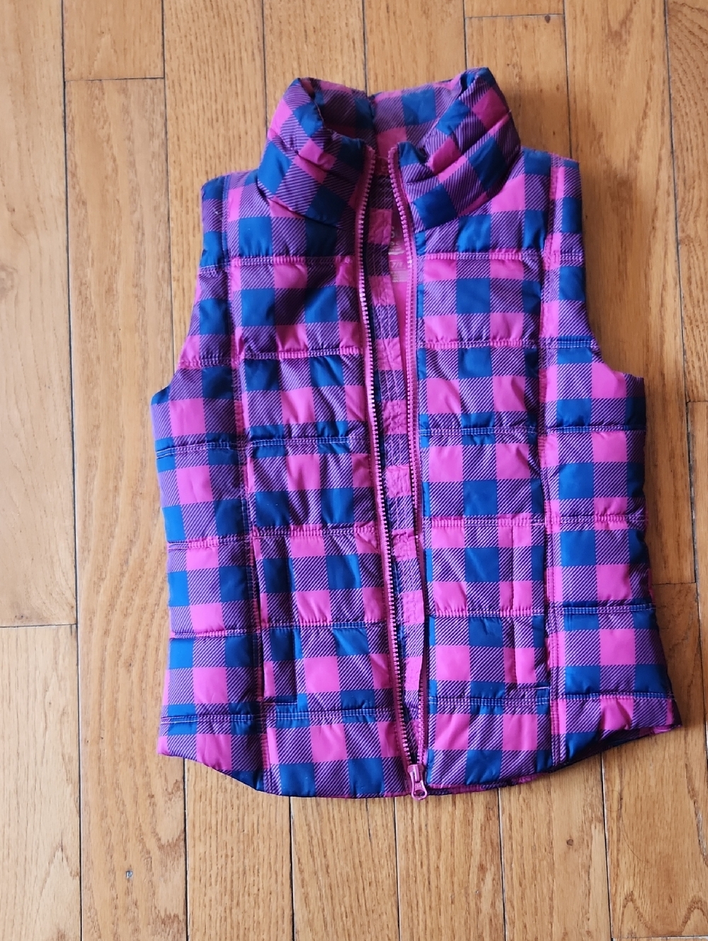 SO Hot Pink and Navy Plaid Puffer Vest